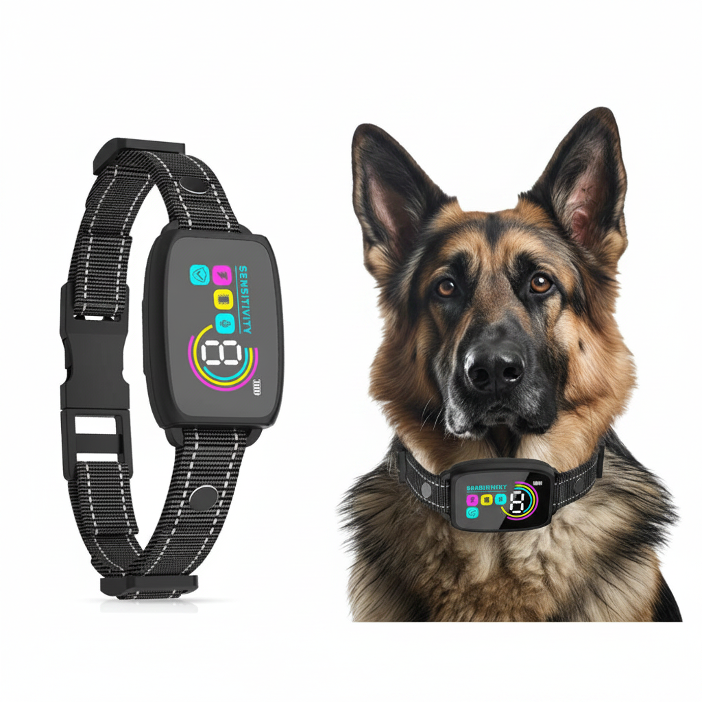 Coleira Inteligente Automática Antilatido para Cães – Recarregável, com Display Digital HD e Classificação IP67 à Prova d’Água